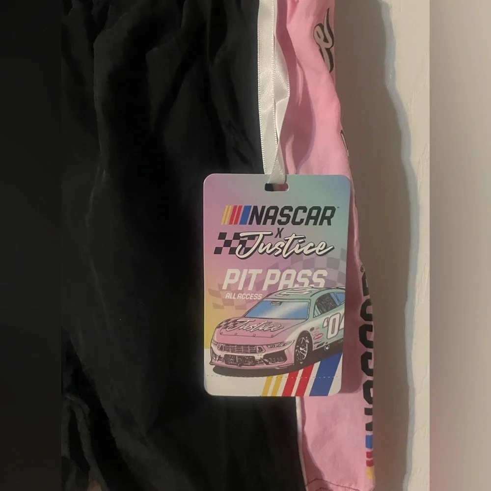 NWT Justice x NASCAR Windbreaker Shorts Girls Size M 10 Black Pink Colorblock